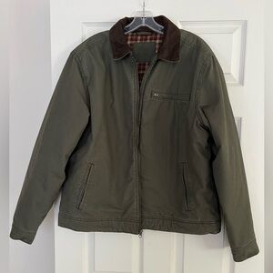 Men's Olive Green Barn Chore Jacket with Brown Corduroy Collar